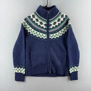 LL Bean Sweater Womens Small Wool Knit Full Zip Fair Isle Mock Neck